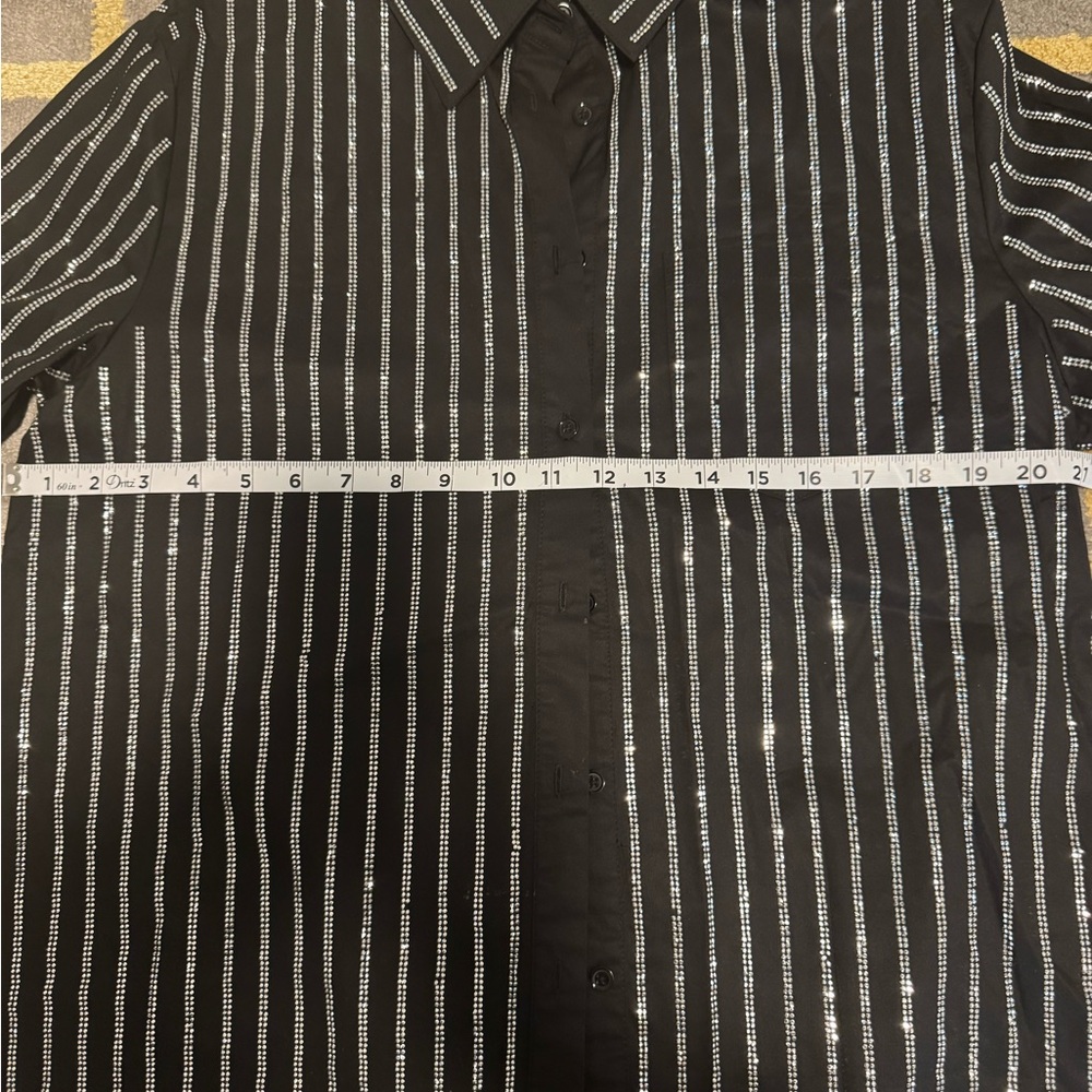 Black and Silver Striped Button-Up Shirt Dress - Picture 6 of 6